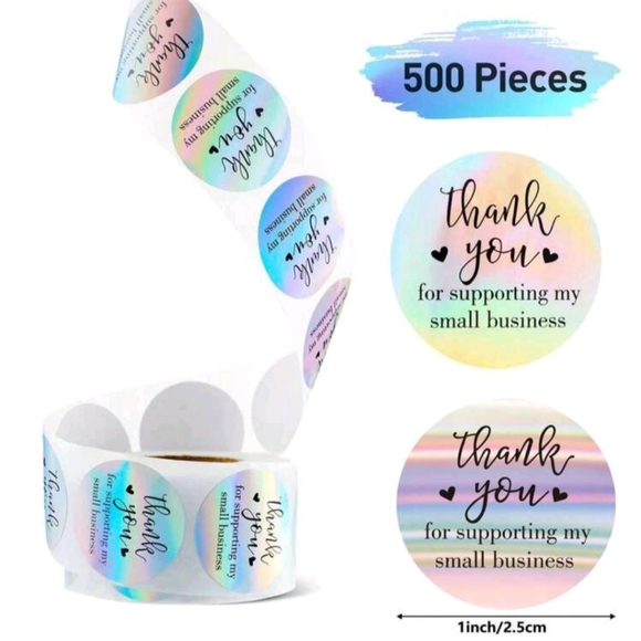 Rainbow Laser Thank You For Supporting My Small Business Stickers 500pcs 1in - Picture 2 of 2
